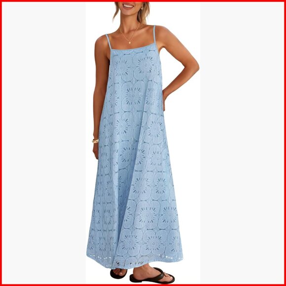 Floral Lace Maxi Dress with Adjustable Straps and Side Pockets